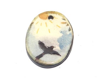 Ceramic Bird Flying Pendant Handmade Focal Porcelain 27mm PP1-3
