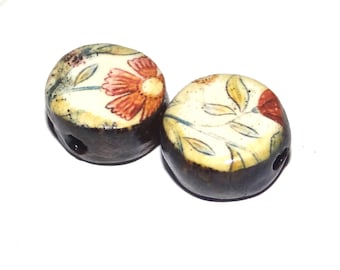 Ceramic Patterned Earring Pair Beads Handmade 14mm CC1-1