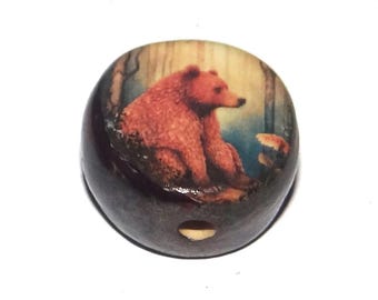 Ceramic Bear Focal Bead Handmade Pottery Beads 17mm BB7-2