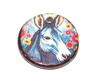 Ceramic Donkey Pendant Handmade Focal Porcelain 25mm CC7-1