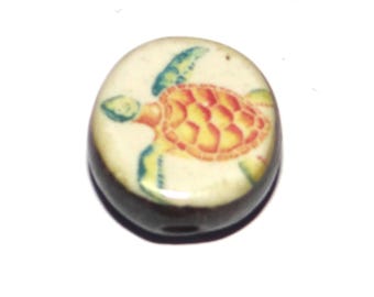 Ceramic Turtle Focal Bead Handmade Pottery Beads 17mm BB3-3