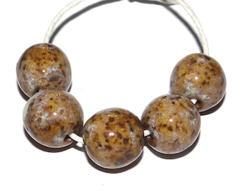 Ceramic Ochre Speckled Bead Set Handmade 12mm
