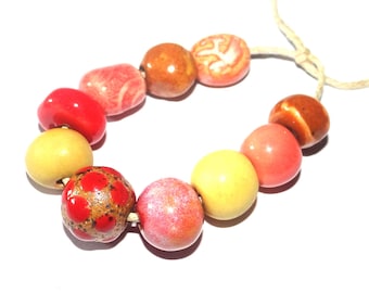 Ceramic Bead Set Textured Glazed Pottery Clay Handmade Porcelain 8-12mm