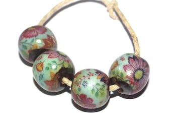 Ceramic Paisley Bead Set Handmade Porcelain 10mm