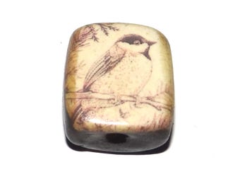 Ceramic Bird Focal Bead Handmade Pottery Beads 17mm BB7-1