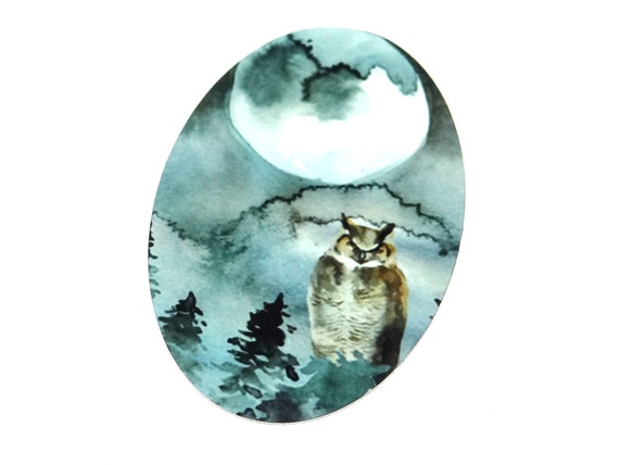 Faux Tin Owl Moon Pendant Handmade 50mm 2" MLP7-4