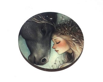 Wooden Two Sided Horse Pendant Handmade 30mm MM9-2