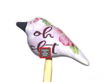 Ceramic Bird Bead Focal Handmade Rustic Floral Quote Word Sculpture Porcelain 30mm