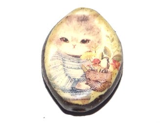 Ceramic Cat Focal Bead Handmade Pottery Beads 20mm PP6-2