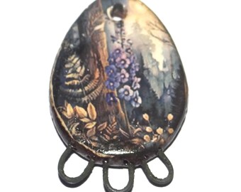 Ceramic Forest Pendant Handmade Focal Porcelain 30mm CC7-4