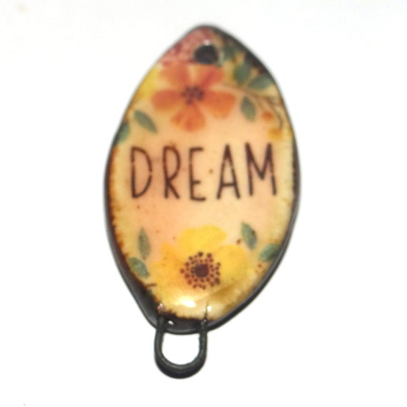 Ceramic Quote Pendant Handmade Focal Porcelain 35mm CC6-4