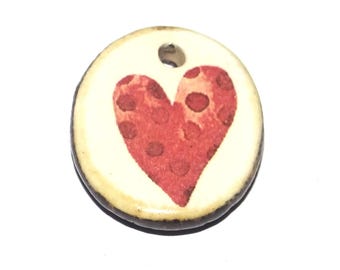 Small Ceramic Heart Pendant Charm Handmade Focal Porcelain 20mm BB9-1