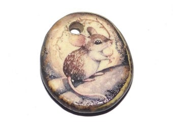 Small Ceramic Mouse Pendant Charm Handmade Focal Porcelain 20mm BB9-1