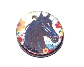 Ceramic Horse Pendant Handmade Focal Porcelain 26mm CC7-1
