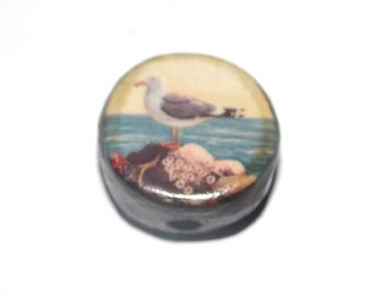 Ceramic Seagull Focal Bead Handmade Pottery Beads 16mm PP3-1