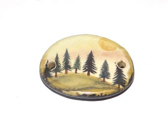 Ceramic Forest Bracelet Bar Cuff Porcelain Handmade 30mm CC1-1