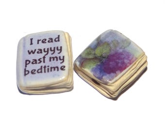 Ceramic Book Bead Focal Handmade Rustic Floral Quote Word Sculpture Porcelain 22mm
