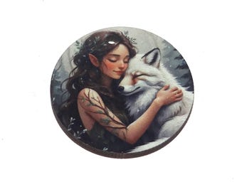 Wooden Two Sided Mother Nature Arctic Fox Pendant Handmade 30mm MM10-1