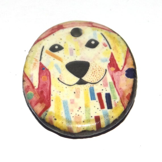 Ceramic Dog Pendant Handmade Focal Porcelain 30mm CC7-2