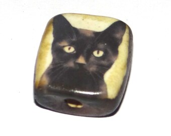 Ceramic Cat Focal Bead Handmade Pottery Beads 20mm PP8-4