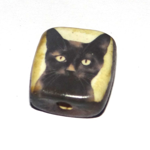Ceramic Cat Focal Bead Handmade Pottery Beads 20mm PP8-4