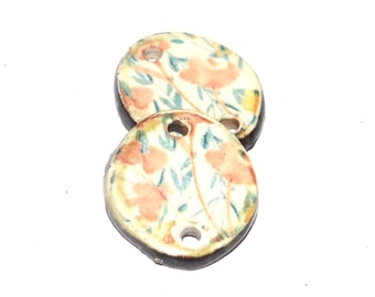 Ceramic Flower Charms Beads Pair Porcelain 20mm CC9-1