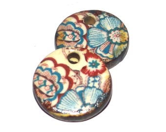Ceramic Floral Patterned Charms Earring Bead Pair 15mm PP1-1