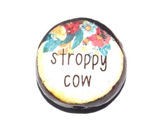 Ceramic Quote Floral Focal Pendant Bead Handmade Pottery Beads 23mm BB7-2