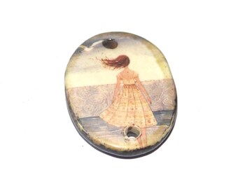 Ceramic Beach Sea Pendant Handmade Focal Porcelain 27mm PP1-3