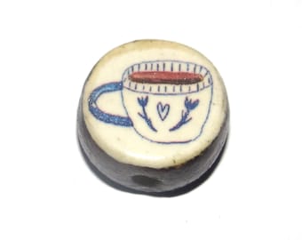 Ceramic Coffee Cup Focal Bead Handmade Pottery Beads 16mm PP4-1