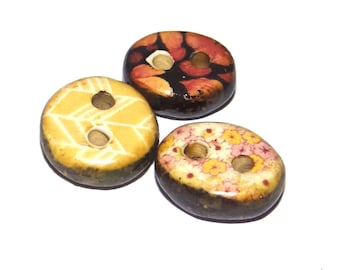 Ceramic Floral Patterned Buttons Porcelain Handmade Unique Rustic 13-15mm CC8-2