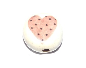 Ceramic Heart Focal Bead Handmade Pottery Beads 18-20mm PP7-3