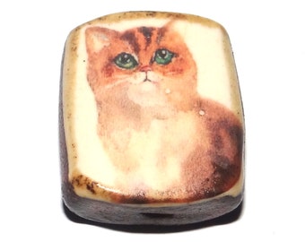 Ceramic Cat Focal Bead Handmade Pottery Beads 21mm PP10-1