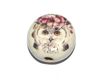Ceramic Owl Focal Bead Handmade Pottery Beads 17mm PP6-4