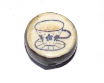Ceramic Tea Cup Focal Bead Handmade Pottery Beads 16mm PP3-1