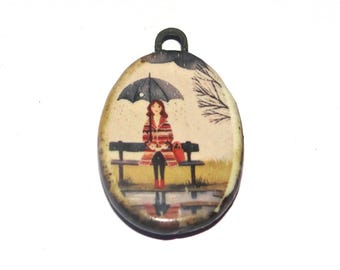 Ceramic Waiting Pendant Handmade Focal Porcelain 30mm CC4-2