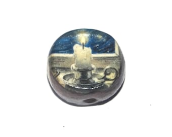 Ceramic Candle Focal Bead Handmade Pottery Beads 16-18mm BB1-3