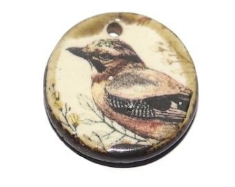Ceramic Bird Pendant Handmade Focal Porcelain 25mm CC7-2