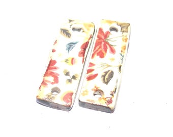 Ceramic Flower Charms Beads Pair Porcelain 28mm CC4-4