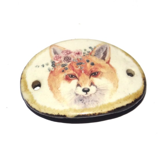 Ceramic Fox Bracelet Bar Cuff Porcelain 30mm CC2-2