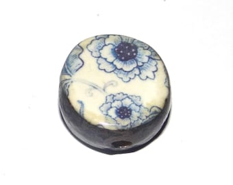 Ceramic Flower Focal Bead Handmade Pottery Beads 18mm CC6-2