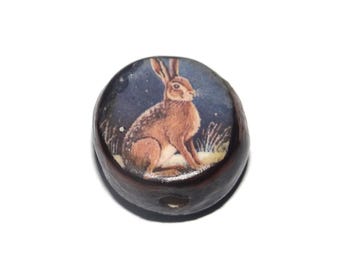 Ceramic Hare Focal Bead Handmade Pottery Beads 16mm PP1-3