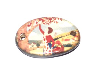 Ceramic Apple Tree Bracelet Bar Cuff Porcelain 30mm CC6-4