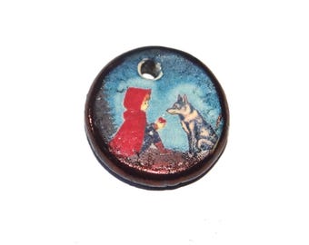 Ceramic Red Riding Hood Pendant Charm Handmade Focal Porcelain 18mm PP9-4