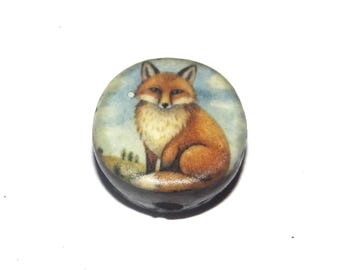 Ceramic Fox Focal Bead Handmade Pottery Beads 16-18mm BB2-2