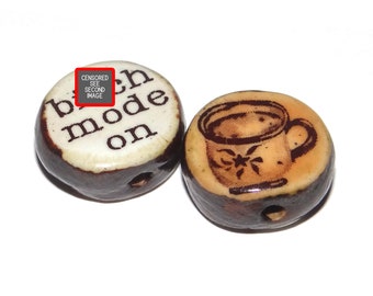 1 Ceramic Double Sided Quote Bead Porcelain Handmade 15mm PP10-2