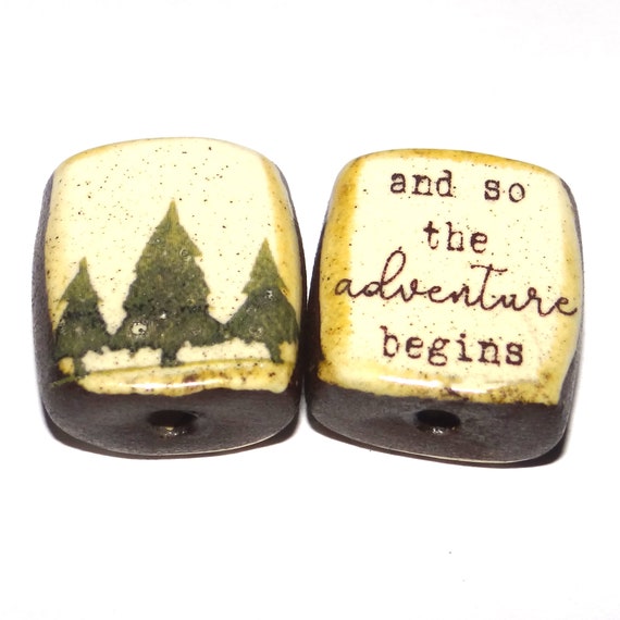 1 Ceramic Double Sided Quote Bead Porcelain Handmade  20mm PP4-2