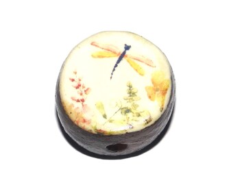 Ceramic Dragonfly Focal Bead Handmade Pottery Beads 15-17mm PP7-1
