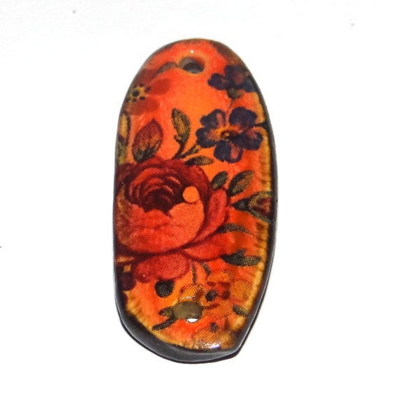 Ceramic Floral Pendant Handmade Focal Porcelain 30mm CC5-2