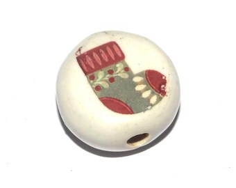 Ceramic Christmas Stocking Focal Bead Handmade Pottery Beads 17mm PP6-3